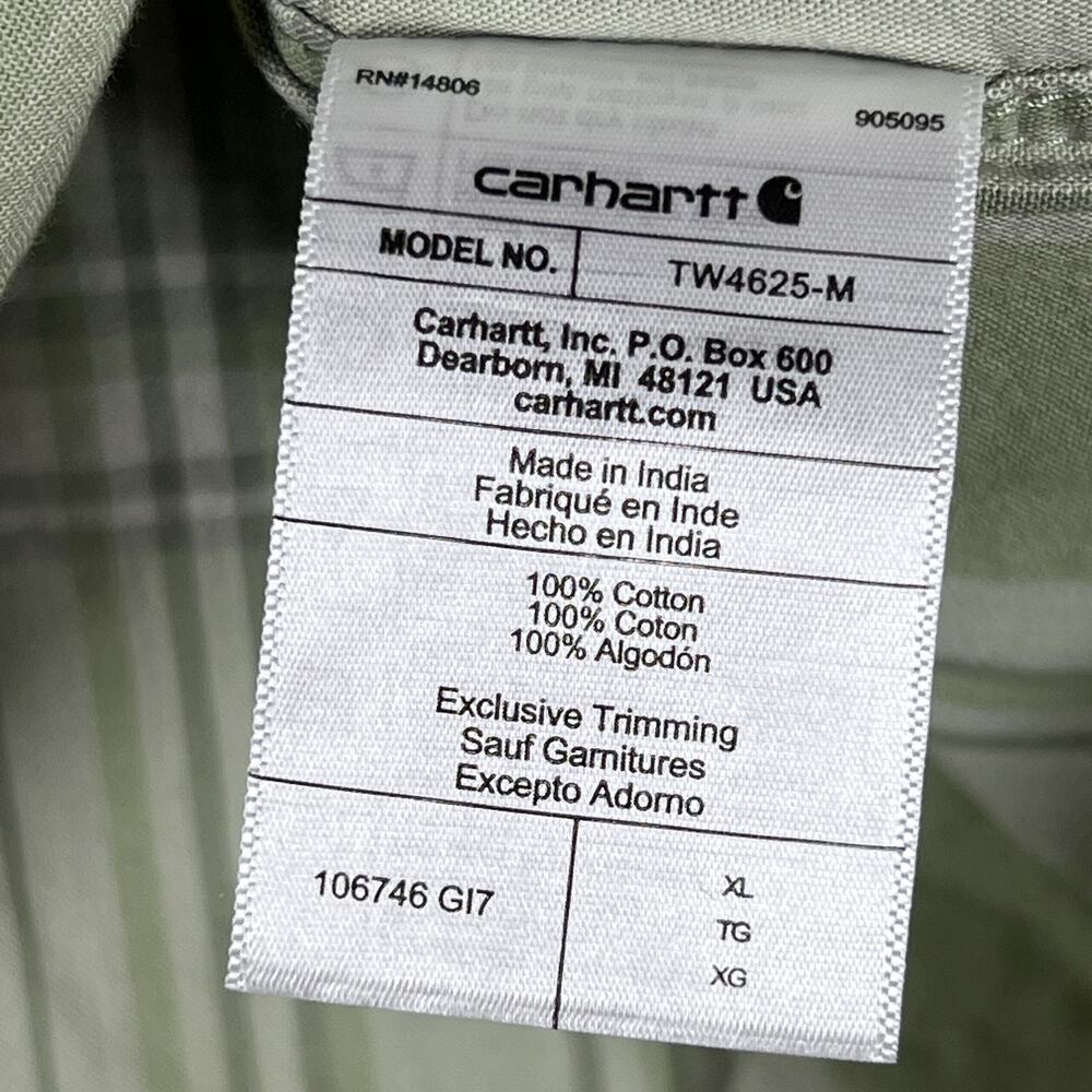 Carhartt Shirt Mens XL Light Green Loose Fit Midweight Short Sleeve Plaid New - Picture 9 of 10
